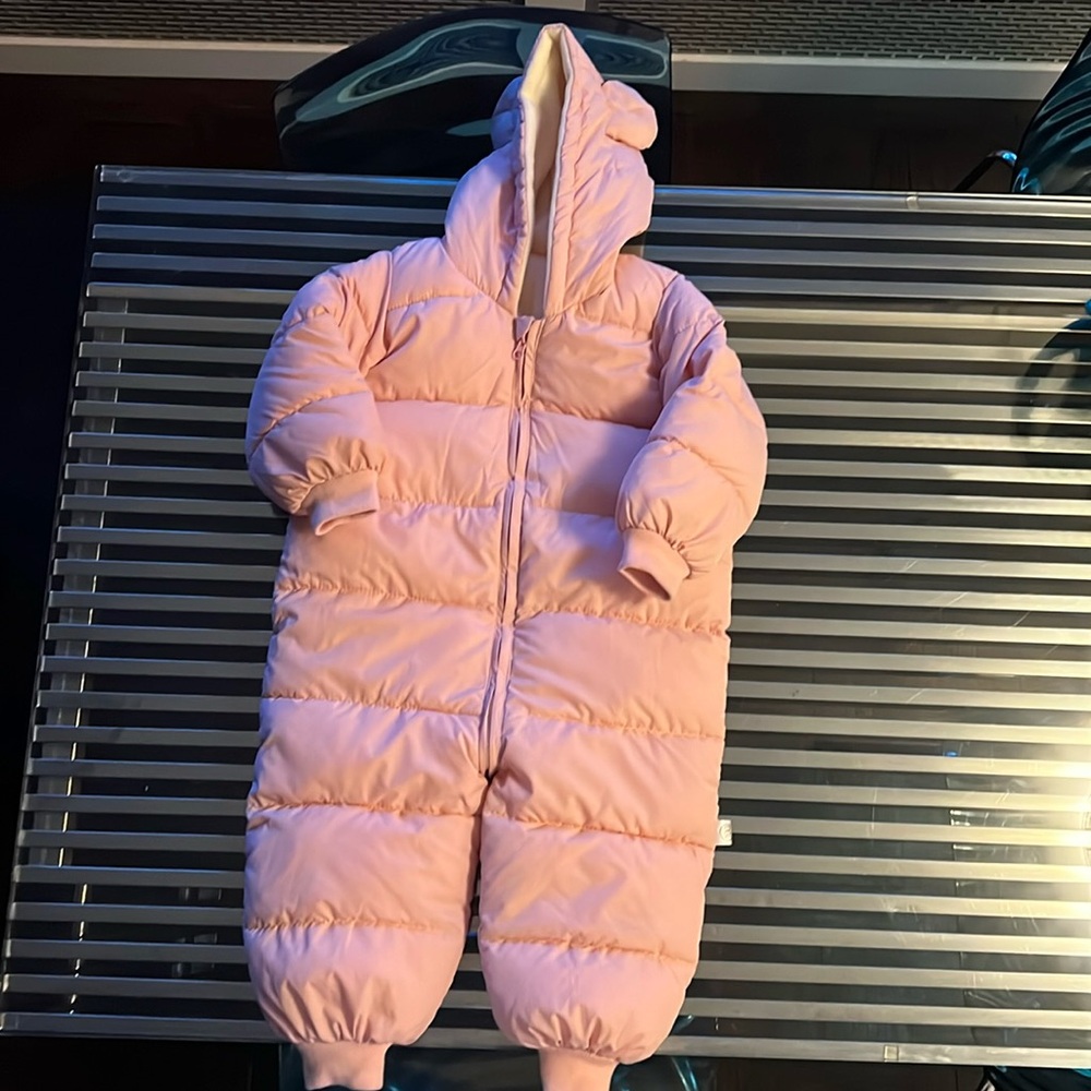 Pink Hooded Puffer One-Piece Snowsuit for Kids
